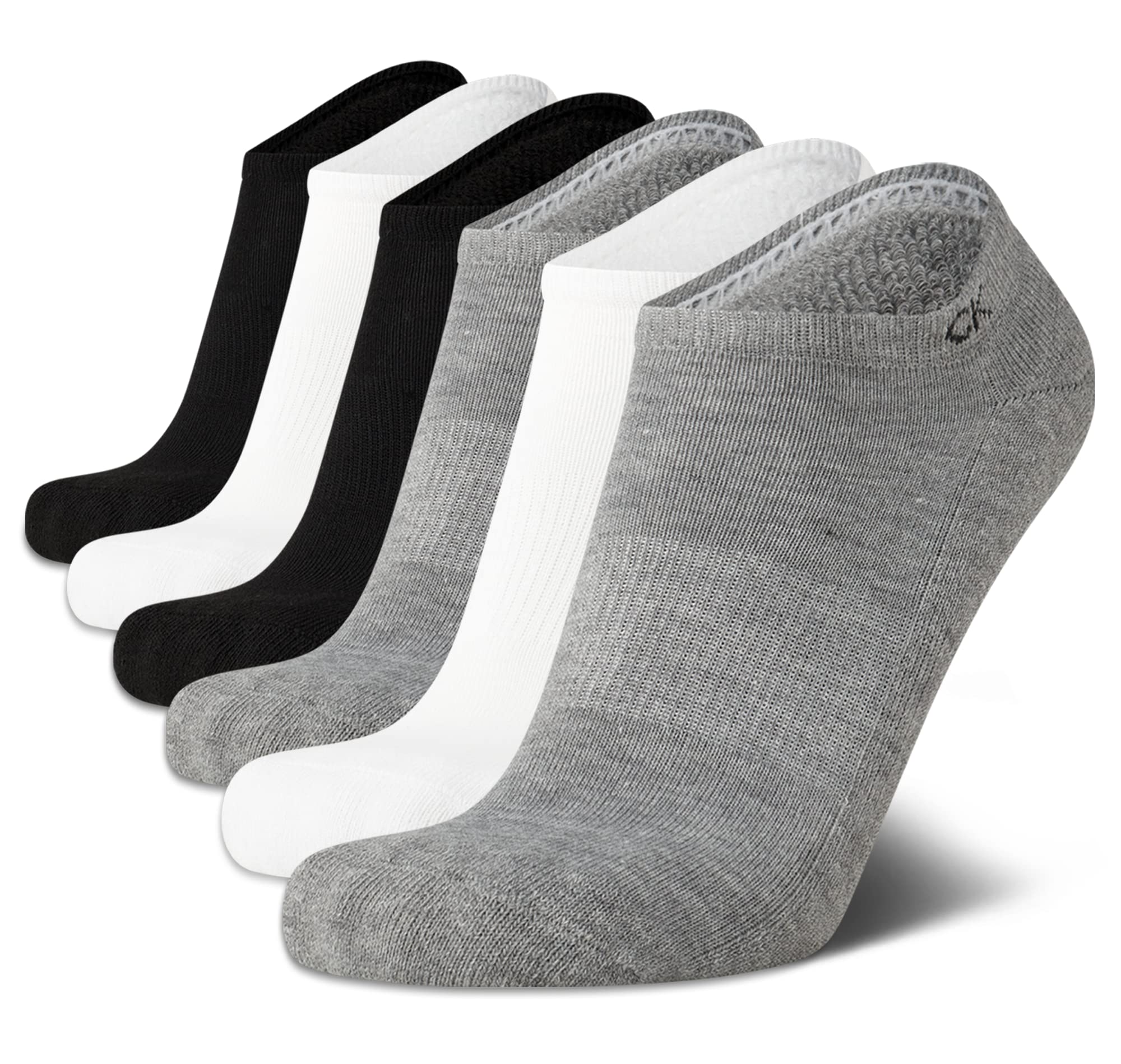 Calvin Klein Mens No Show Socks - 6 Pack Cotton Blend Soft Cushioned Athletic Low Cut Socks for Men