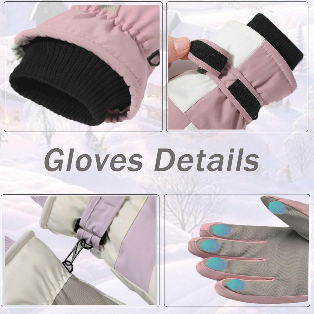 SPOTFISH Snow Gloves for Women - Waterproof Touchscreen Winter Warm Ski and Snowboarding Gloves