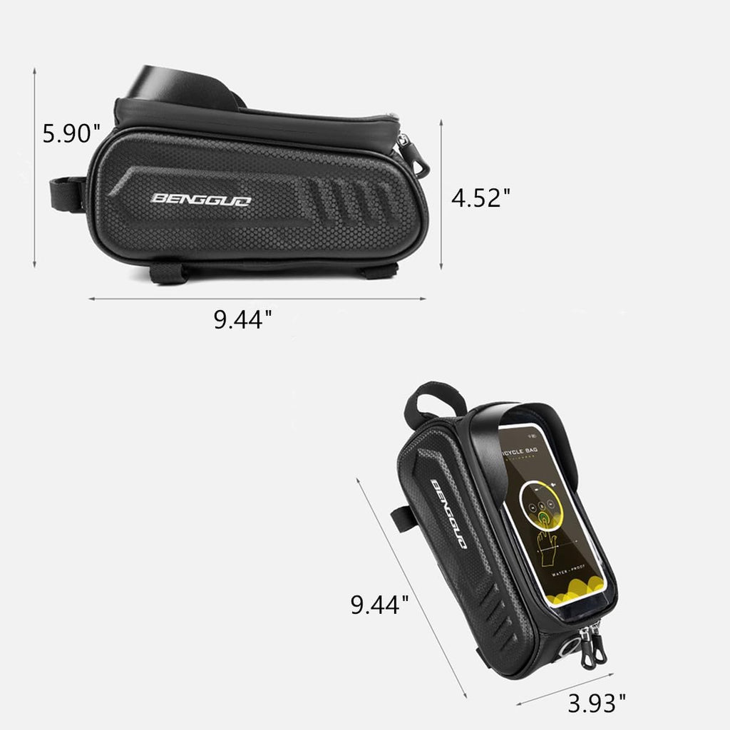 ESUPPORT Hard Casing Bike Bicycle Front Frame Bag Top Tube Accessories Pouch Waterproof for Compatible Phone Under 6.5"