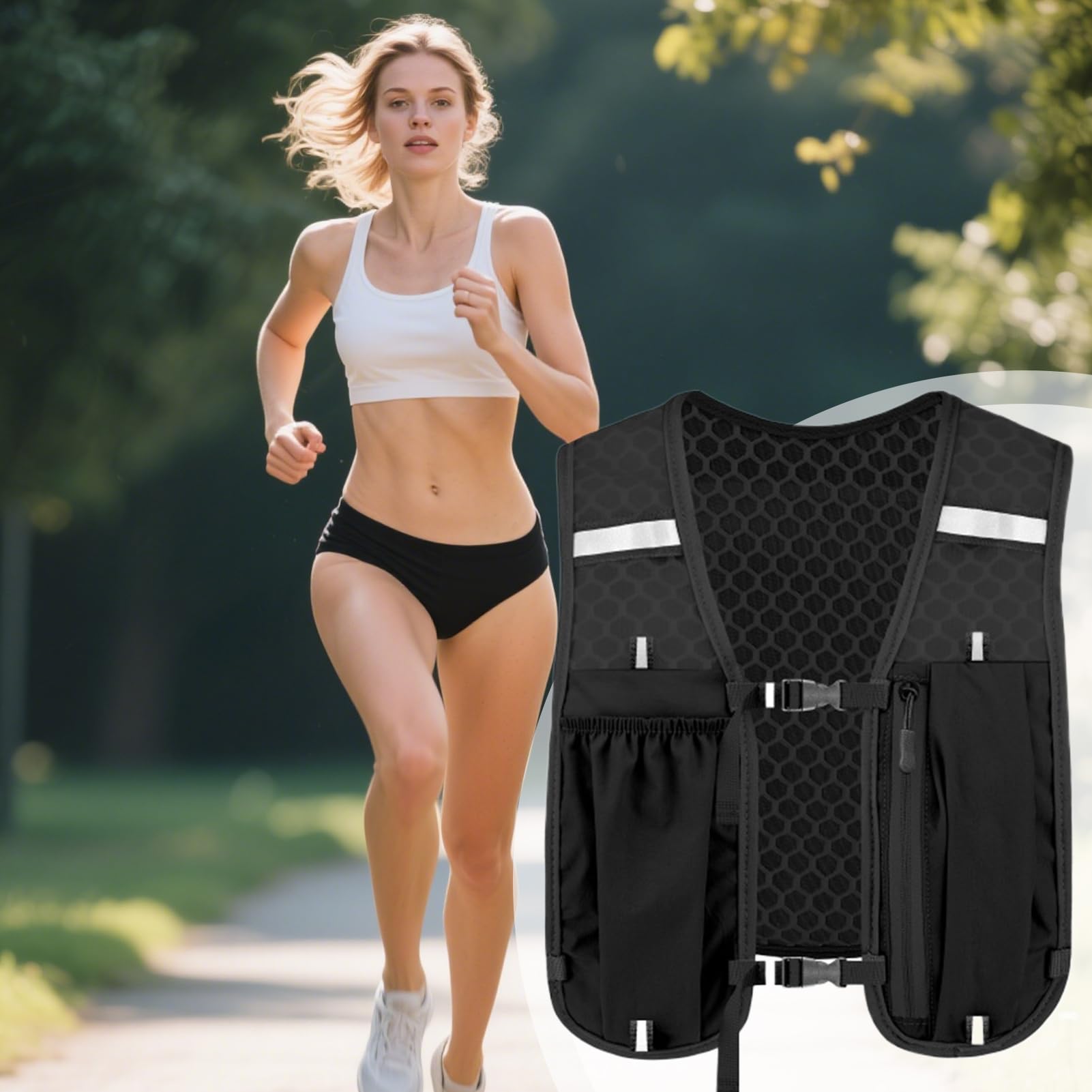 Laufwasserweste, Laufwasserrucksack mit mehreren Taschen – stabile elastische Blase, Brusttasche, Ausrüstung für Joggen, Trail, Rennen, Marathons, Radfahren, Klettern, Wandern