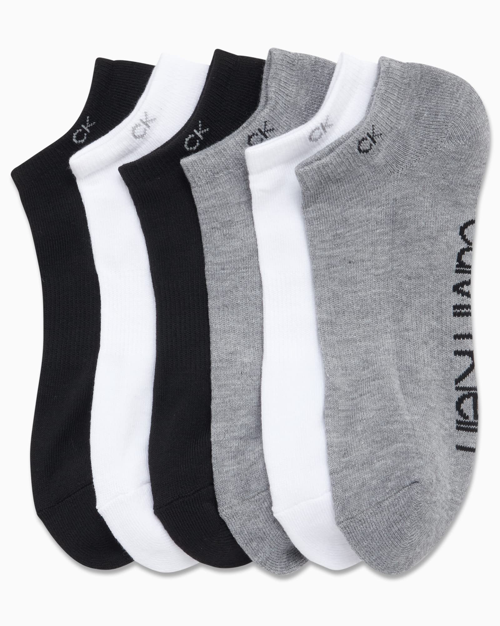 Calvin Klein Mens No Show Socks - 6 Pack Cotton Blend Soft Cushioned Athletic Low Cut Socks for Men