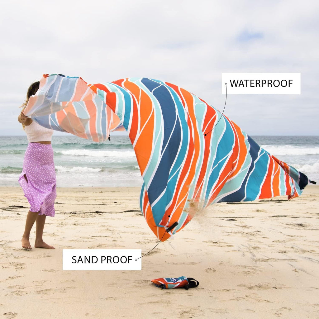 Everlasting Comfort 10-Person Beach Blanket, Oversized Extra Large Beach Mat, Tulum Orange