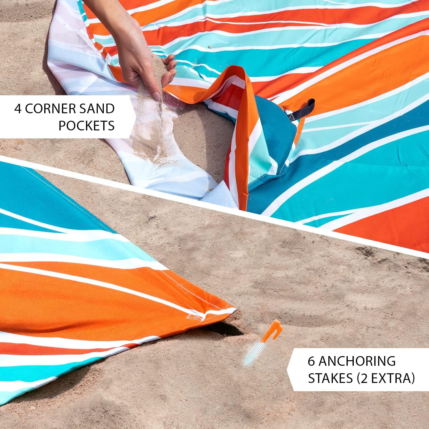 Everlasting Comfort 10-Person Beach Blanket, Oversized Extra Large Beach Mat, Tulum Orange