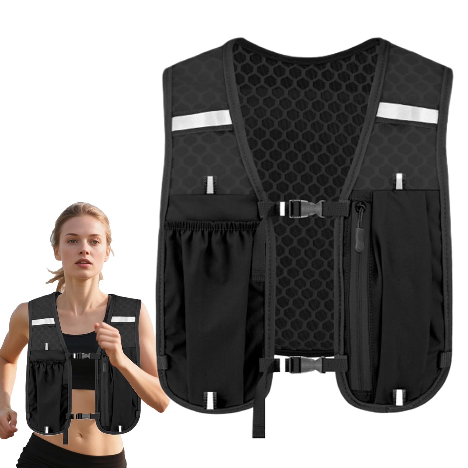 Laufwasserweste, Laufwasserrucksack mit mehreren Taschen – stabile elastische Blase, Brusttasche, Ausrüstung für Joggen, Trail, Rennen, Marathons, Radfahren, Klettern, Wandern