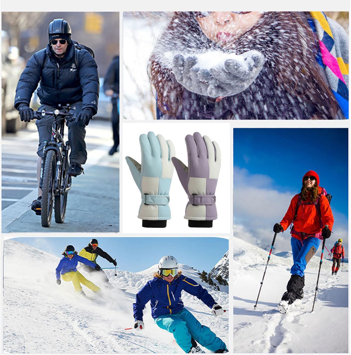 SPOTFISH Snow Gloves for Women - Waterproof Touchscreen Winter Warm Ski and Snowboarding Gloves