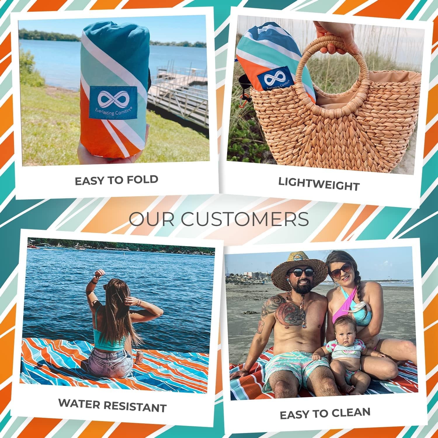 Everlasting Comfort 10-Person Beach Blanket, Oversized Extra Large Beach Mat, Tulum Orange