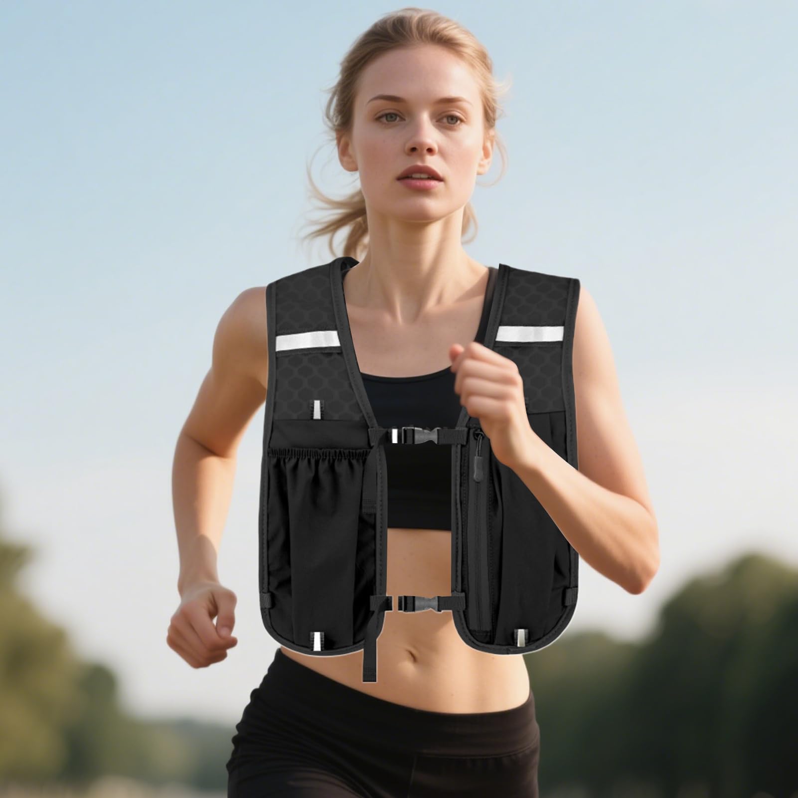 Laufwasserweste, Laufwasserrucksack mit mehreren Taschen – stabile elastische Blase, Brusttasche, Ausrüstung für Joggen, Trail, Rennen, Marathons, Radfahren, Klettern, Wandern