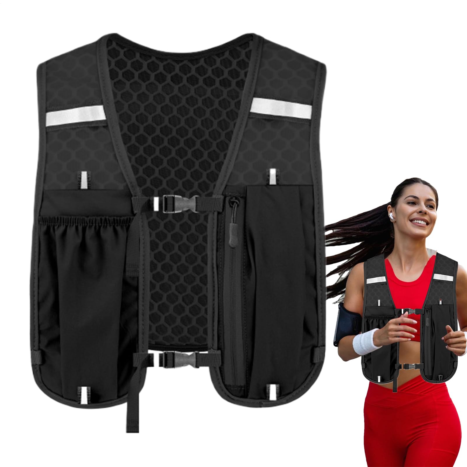 Laufwasserweste, Laufwasserrucksack mit mehreren Taschen – stabile elastische Blase, Brusttasche, Ausrüstung für Joggen, Trail, Rennen, Marathons, Radfahren, Klettern, Wandern