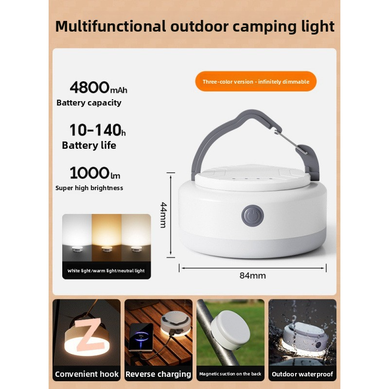 Portable Plastic Camping Lantern, Magnetic Tent Lantern, Rechargeable, Multifunctional, Lightweight