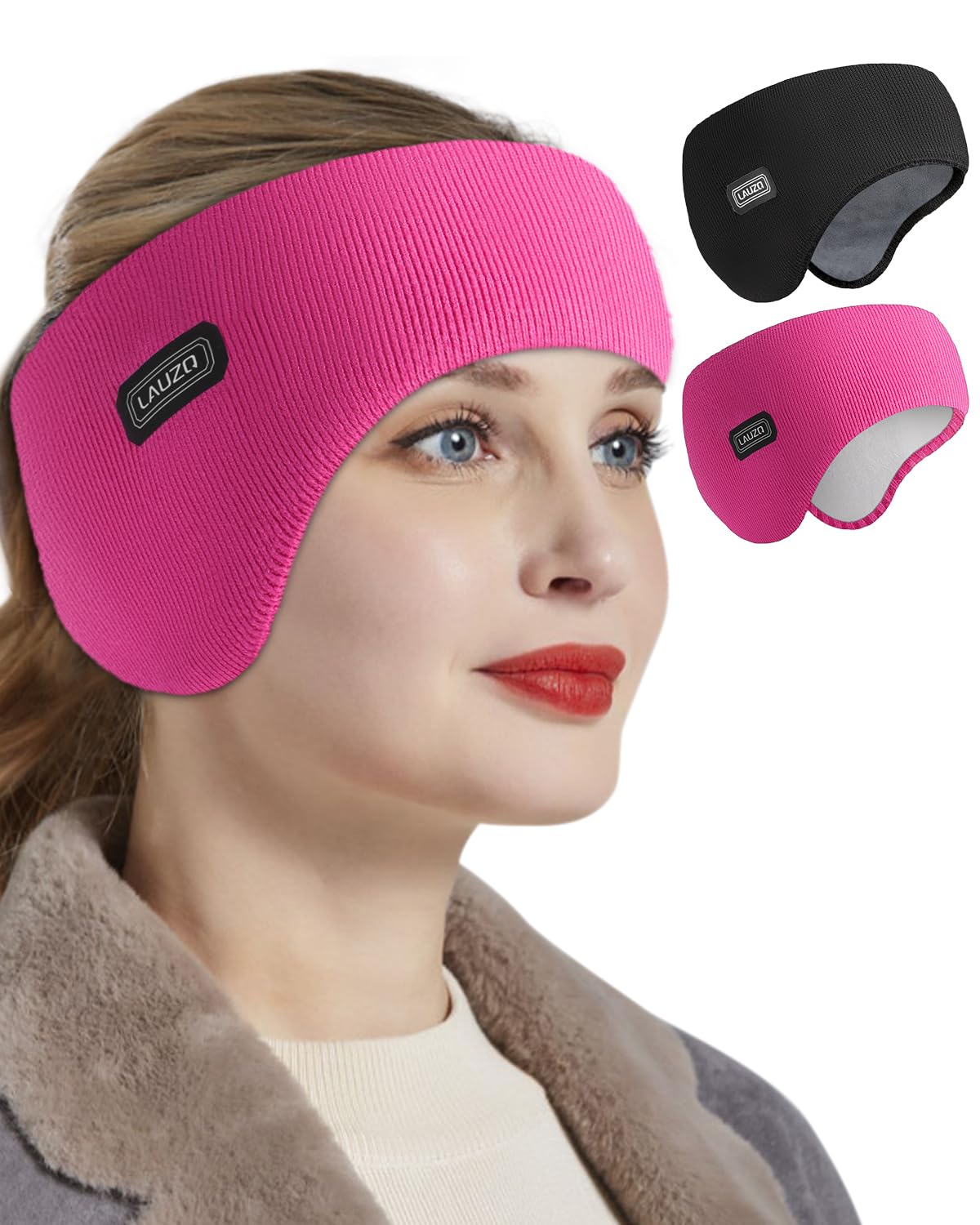 Double-Layer Ear Warmer Headband-Knit Fuzzy Lined Winter Ear Muff for Men Women Running Cycling Ear Covers