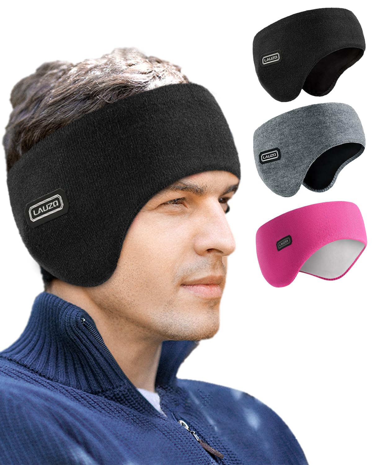Double-Layer Ear Warmer Headband-Knit Fuzzy Lined Winter Ear Muff for Men Women Running Cycling Ear Covers