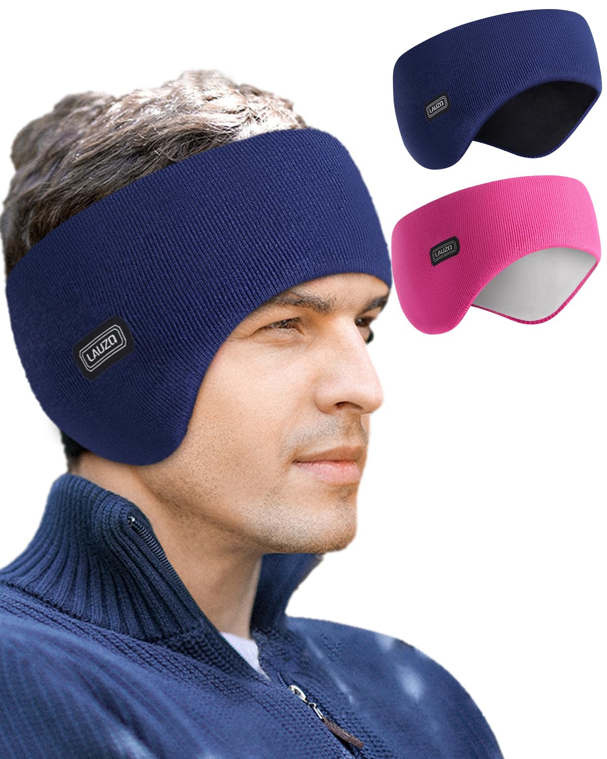 Double-Layer Ear Warmer Headband-Knit Fuzzy Lined Winter Ear Muff for Men Women Running Cycling Ear Covers