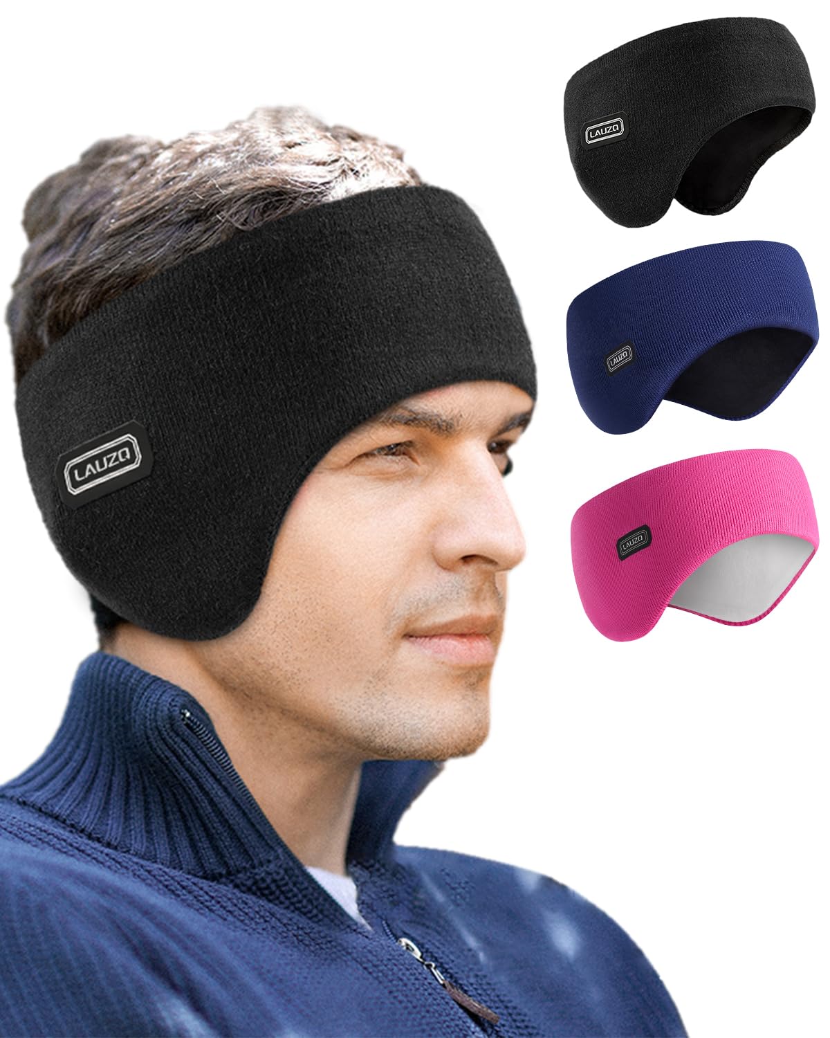Double-Layer Ear Warmer Headband-Knit Fuzzy Lined Winter Ear Muff for Men Women Running Cycling Ear Covers